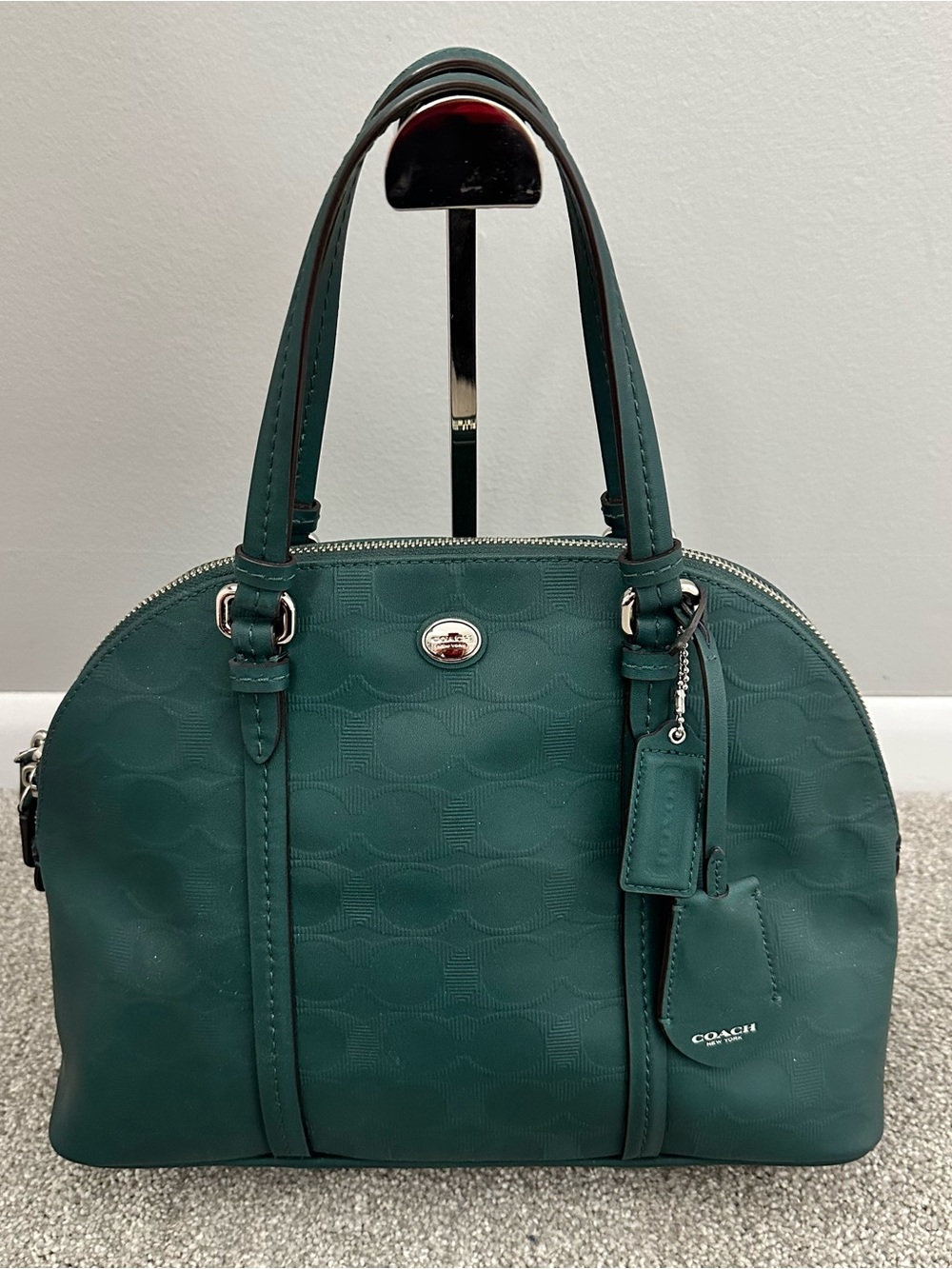 Coach Peyton Jade Green Leather Cora Domed Satchel Shoulder Crossbody ZipTop Bag